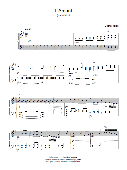 Product gallery: Page 1 of 1 L'Amant - Main Theme (from L'Amant), Gabriel Yared
