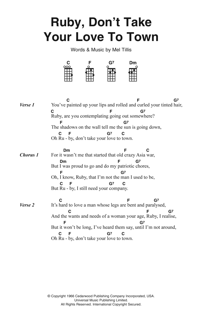 Produktgalerie: Seite 1 von 1 Ruby, Don't Take Your Love To Town, Kenny Rogers, Gesang, Gitarre, Klavier