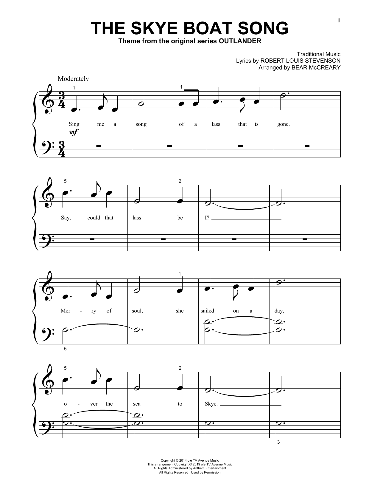 Produktgalerie: Seite 1 von 1 The Skye Boat Song (from Outlander) (arr. Bear McCreary), Robert Louis Stevenson, Klavier