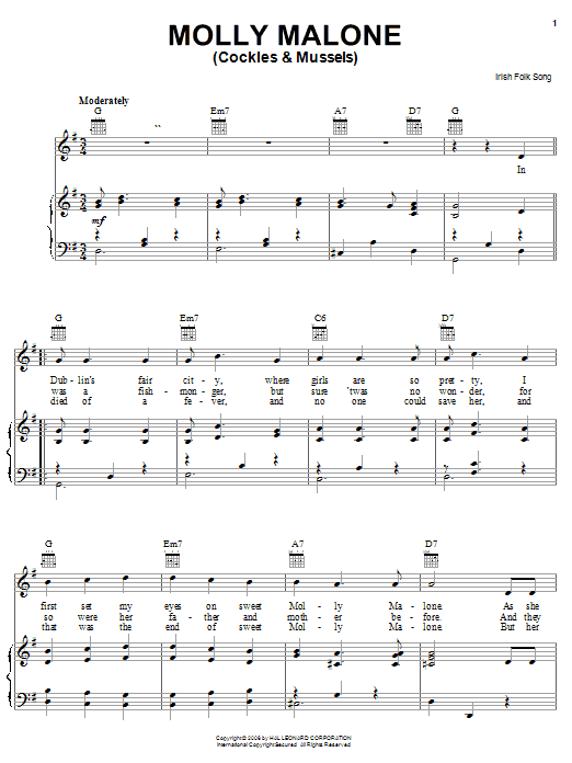 Produktgalerie: Seite 1 von 1 Molly Malone (Cockles & Mussels), Irish Folksong, Gesang, Gitarre, Klavier