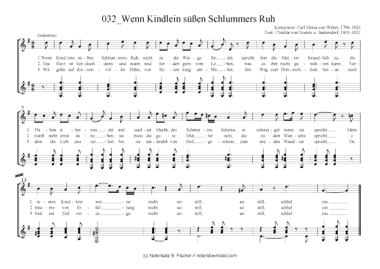 Product picture to: Wenn Kindlein süßen Schlummers Ruh Carl Maria von Weber, 1786-1826 / Clotilde von Nostitz u. Jänkendorf, 1801-1852