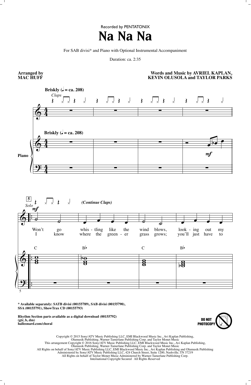 Product picture to: Na Na Na (arr. Mac Huff)