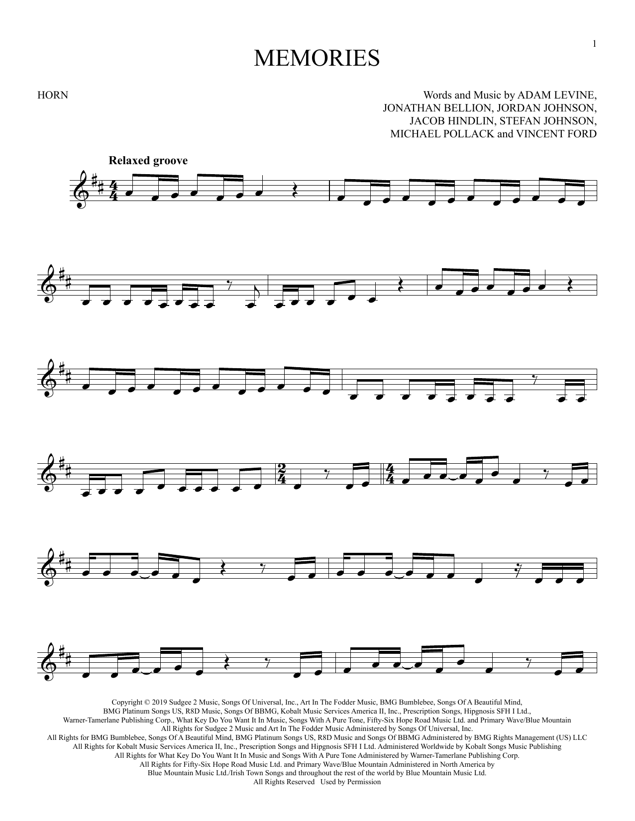 Produktgalerie: Seite 1 von 1 Memories, Maroon 5, Horn