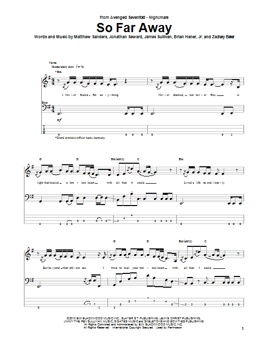Produktgalerie: Seite 1 von 1 So Far Away, Avenged Sevenfold, E-Bass