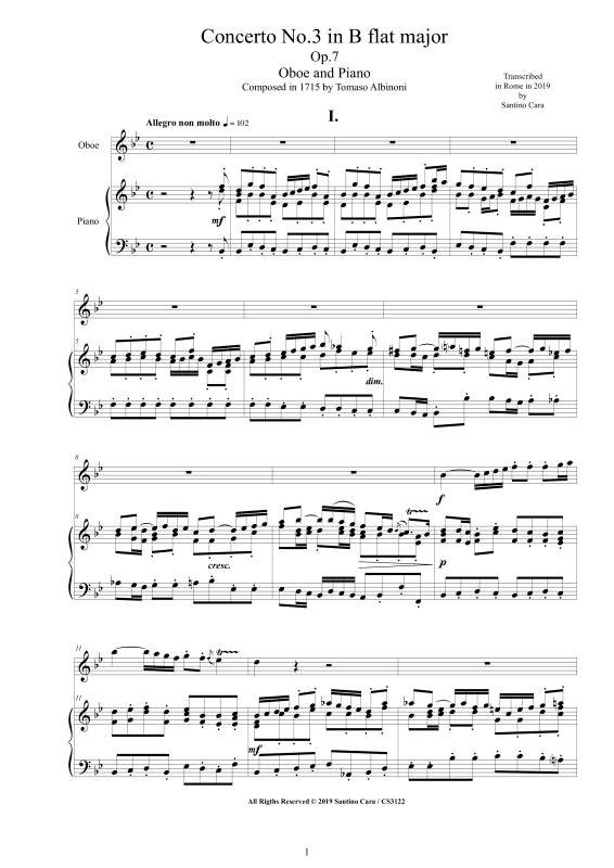Product picture to: Oboe Concerto No.3 in B-Dur Op.7Tomaso Albinoni