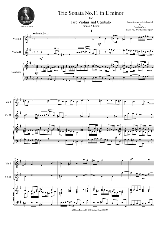 Produktbild zu: Trio Sonata No.11 in E-Moll Op.1Tomaso Albinoni