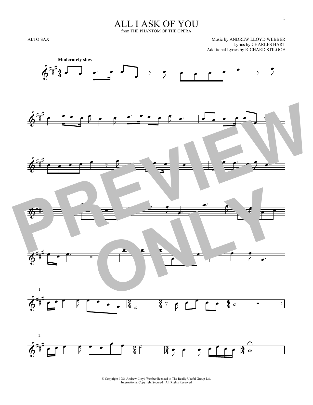 Product gallery: Page 1 of 1 All I Ask Of You (from The Phantom Of The Opera), Andrew Lloyd Webber