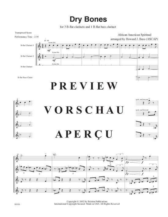 Product gallery: Page 4 of 15 Dry Bones , , (3 clarinets in Bb and one bass clarinet)