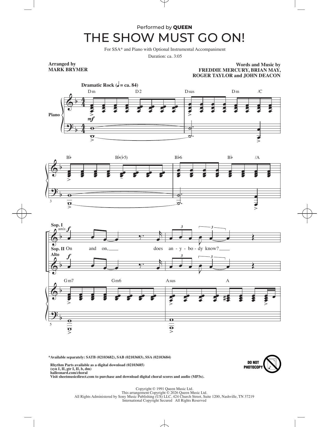 Product gallery: Page 1 of 1 The Show Must Go On (arr. Mark Brymer), Queen