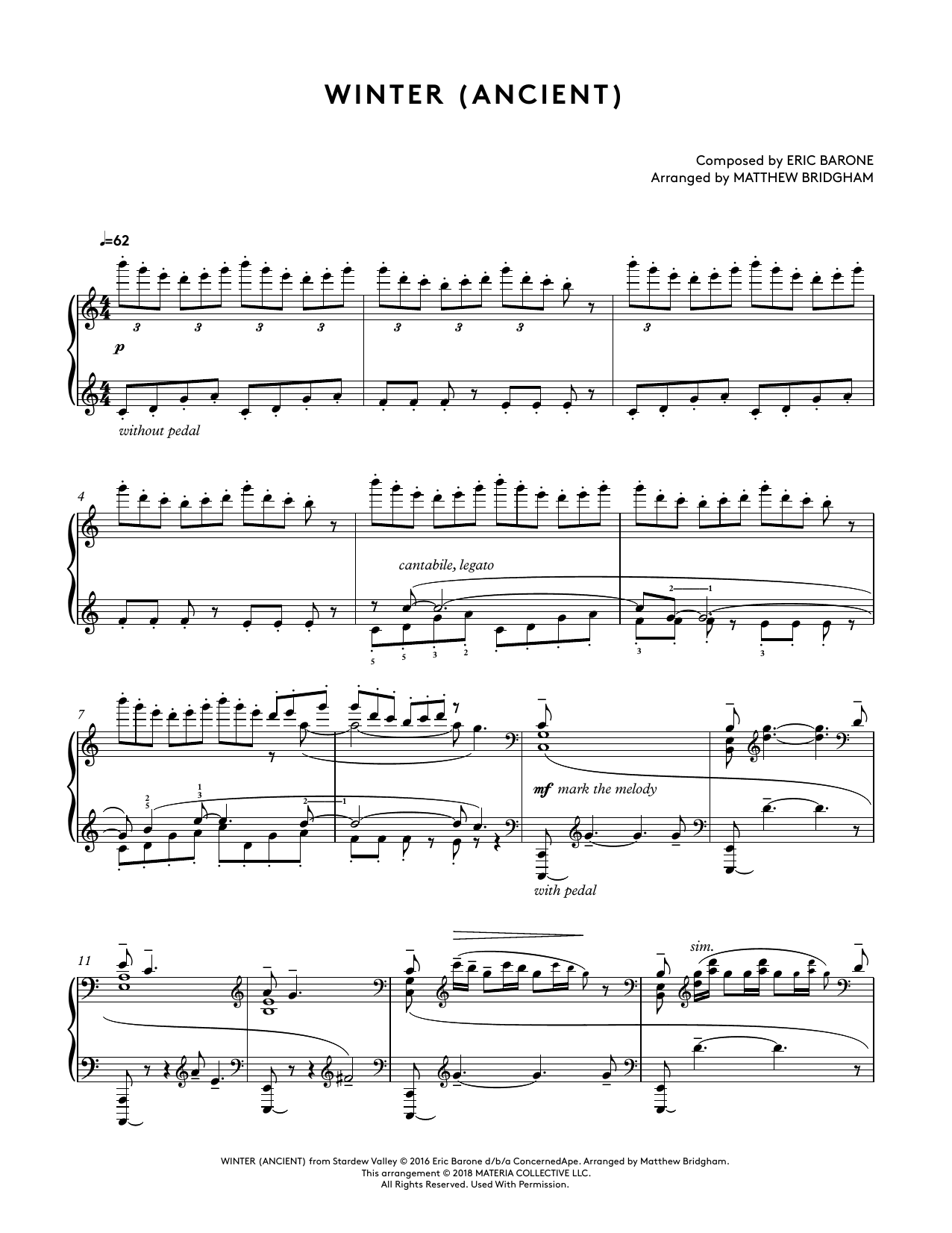 Product gallery: Page 1 of 1 Winter (Ancient) (from Stardew Valley Piano Collections) (arr. Matthew Bridgham), Augustine Mayuga Gonzales