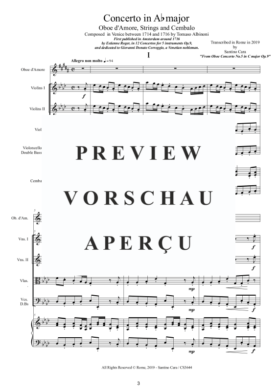 Product gallery: Page 4 of 11 Concerto in Ab-Dur Op.9, , Oboe D'Amore Solo, String Ensemble, and Harpsichord (Bc)