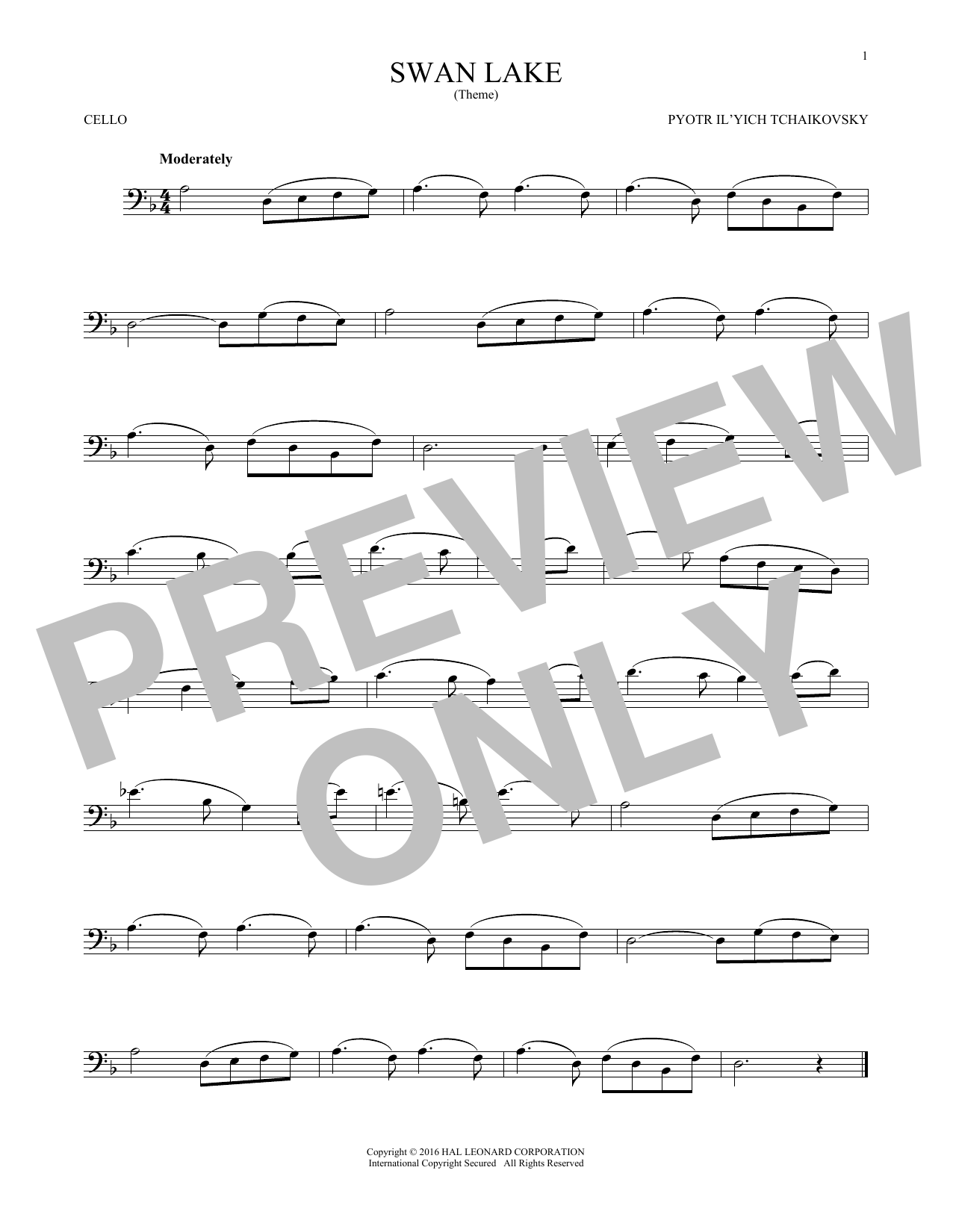 Produktgalerie: Seite 1 von 1 Theme From Swan Lake, Pyotr Il'yich Tchaikovsky, Violoncello