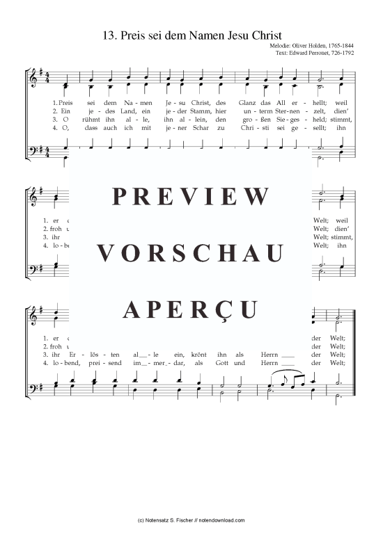 Produktbild zu: Preis sei dem Namen Jesu Christ  Oliver Holden, 1765-1844 / Edward Perronet, 726-1792 