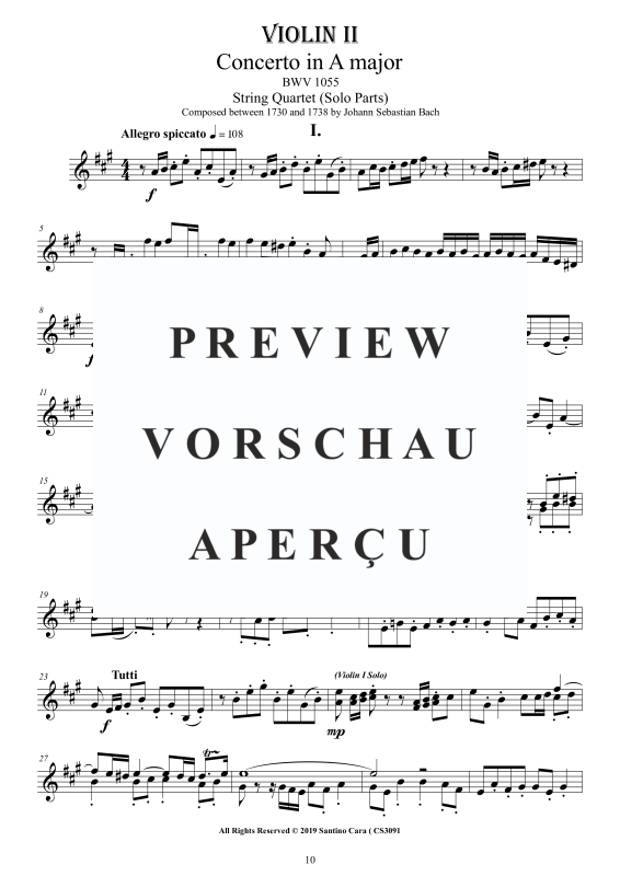 Product gallery: Page 11 of 11 Concerto in A-Dur BWV 1055, , String Quartet - Individual Parts