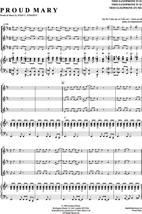 Product picture to: Proud Mary (Saxophon Trio AAA(T) Creedence Clearwater Revival