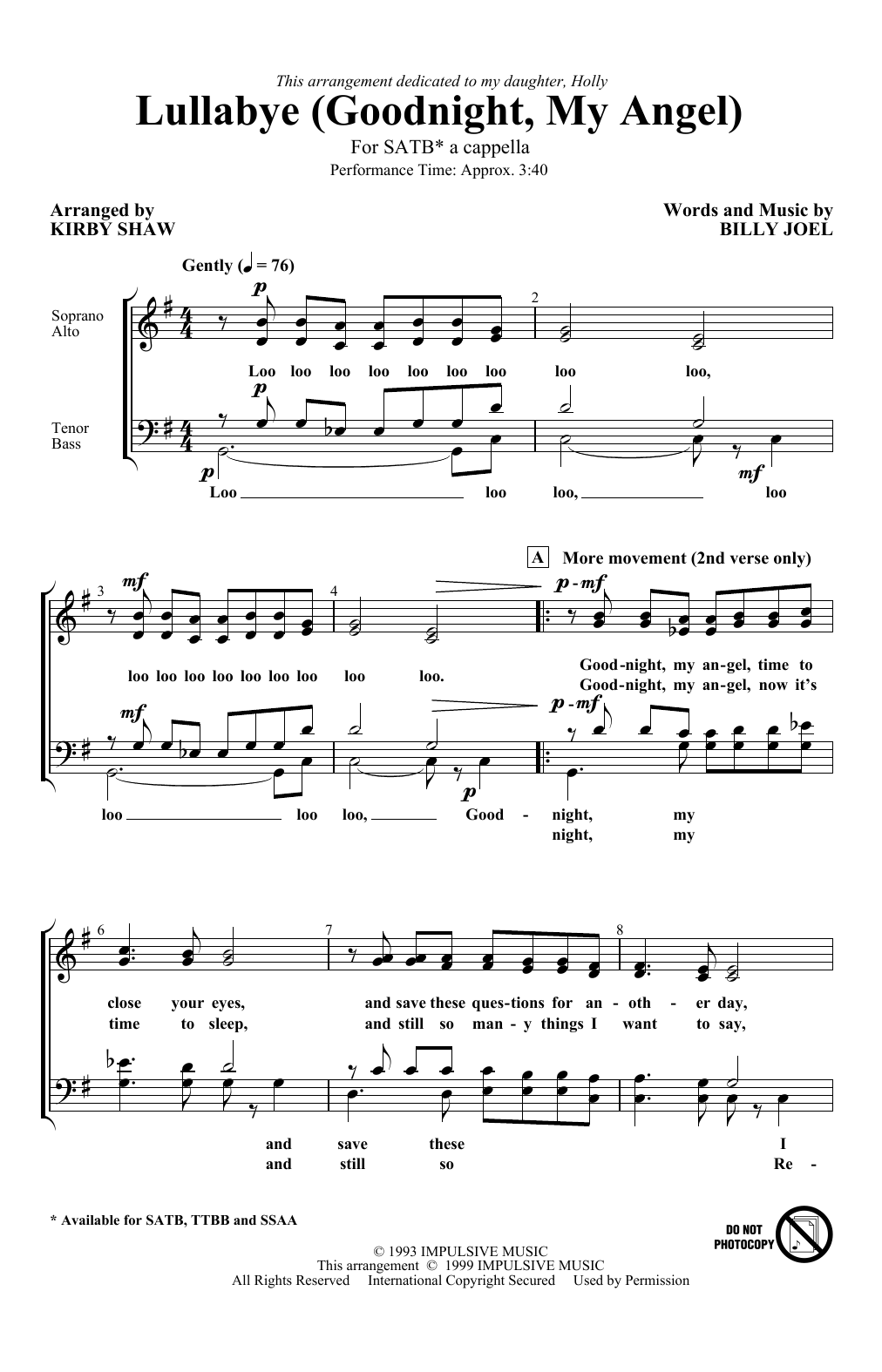 Produktbild zu: Lullabye (Goodnight, My Angel) (arr. Kirby Shaw)