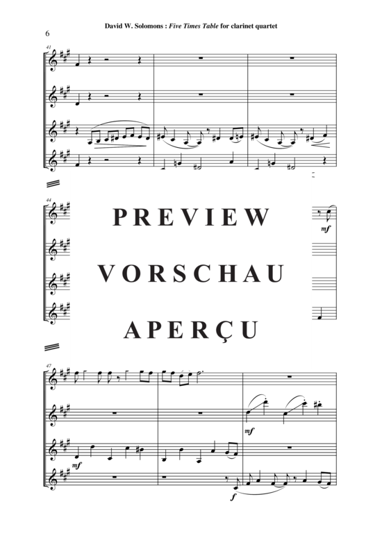 Product gallery: Page 7 of 21 Five Times Table , , (clarinet quartet)