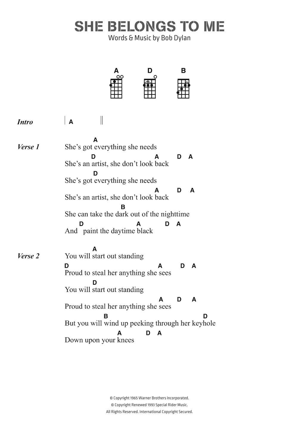 Product gallery: Page 1 of 1 She Belongs To Me, Bob Dylan
