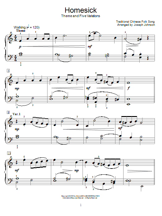Product picture to: Homesick (Theme And Five Variations) (arr. Joseph Johnson)