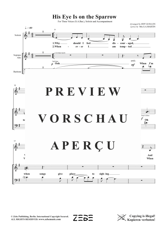 Produktgalerie: Seite 3 von 11 His Eye Is On the Sparrow, , Gemischter Chor SAB, Solo und Klavier