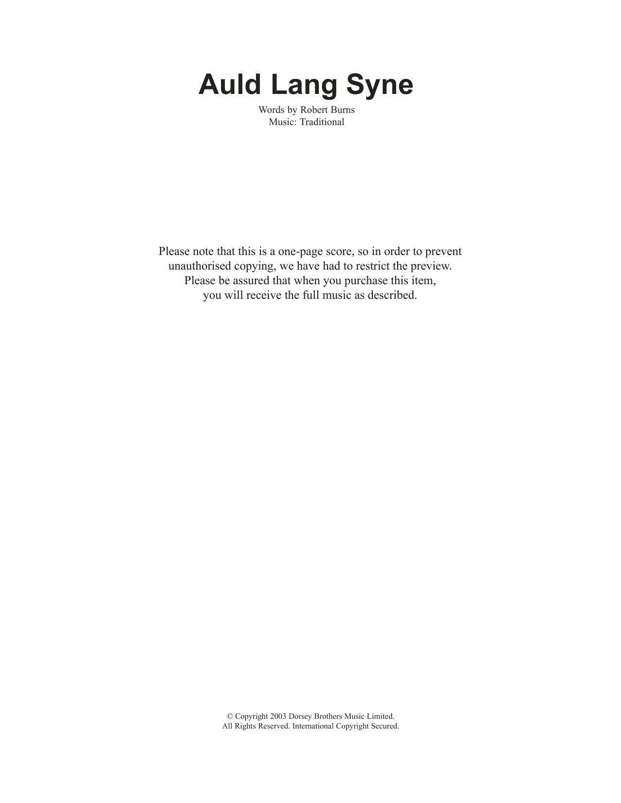 Product gallery: Page 1 of 1 Auld Lang Syne, Traditional
