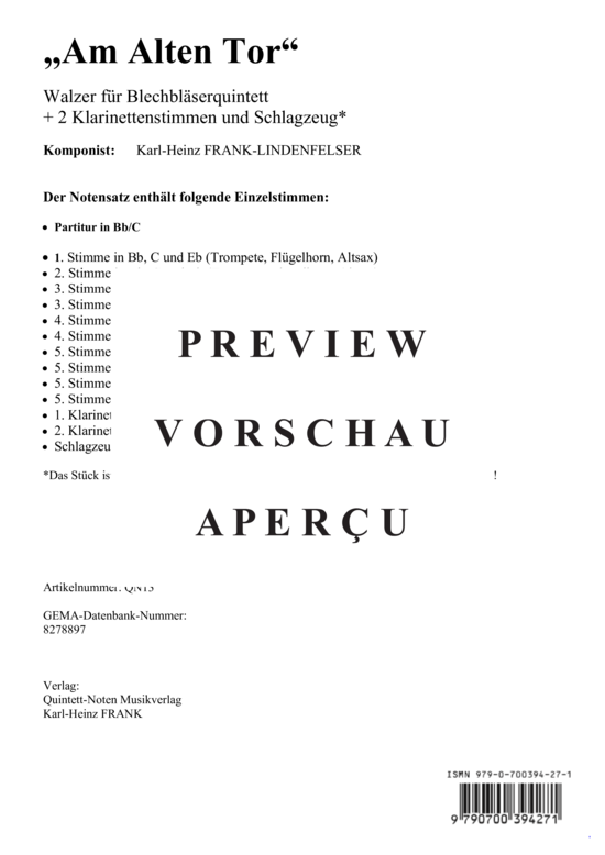 Produktgalerie: Seite 2 von 21 Am alten Tor , , (Blechbläserquintett, Klarinetten +Schlagzeug)