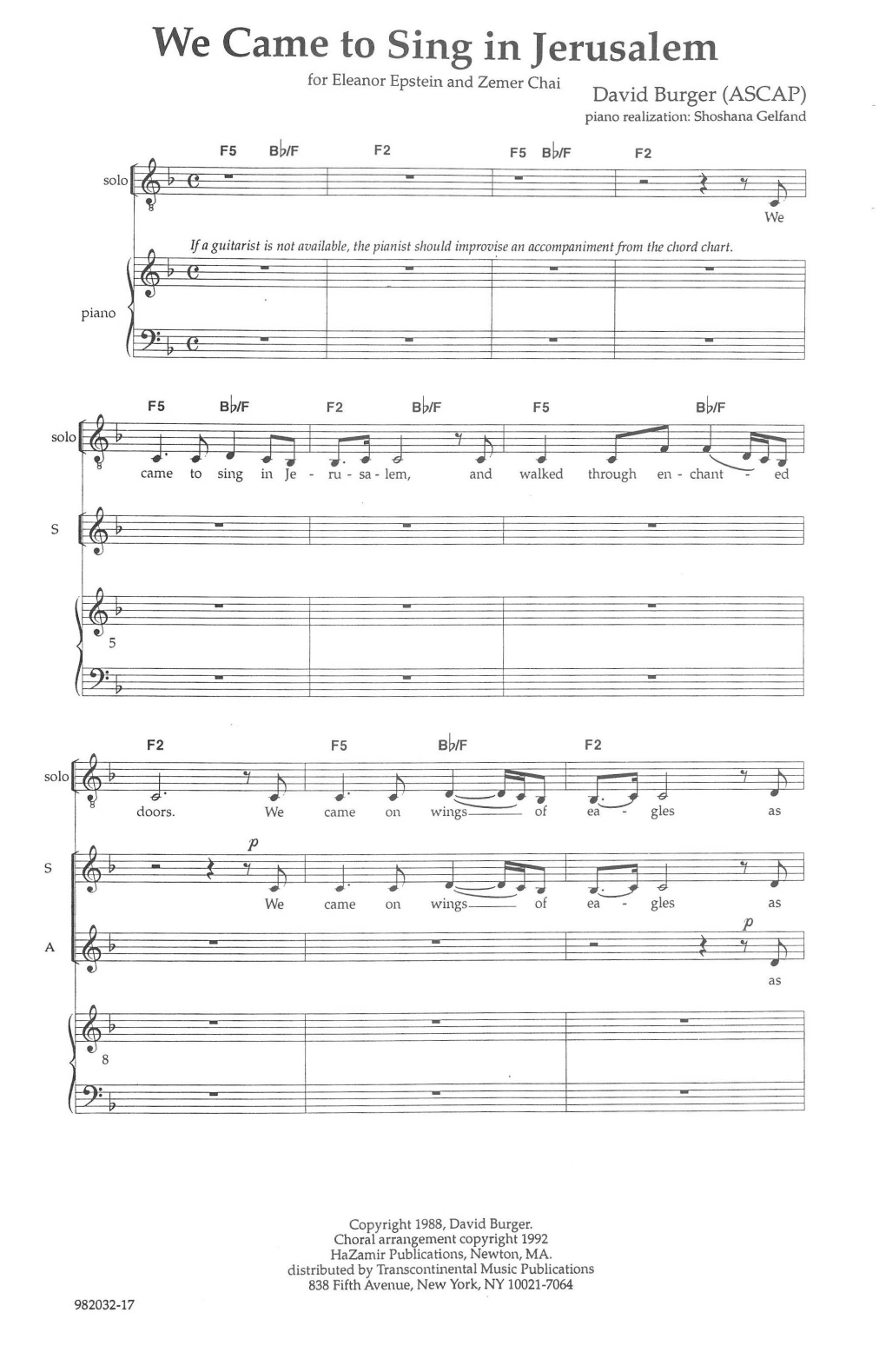 Product gallery: Page 1 of 1 We Came To Sing In Jerusalem, David Burger