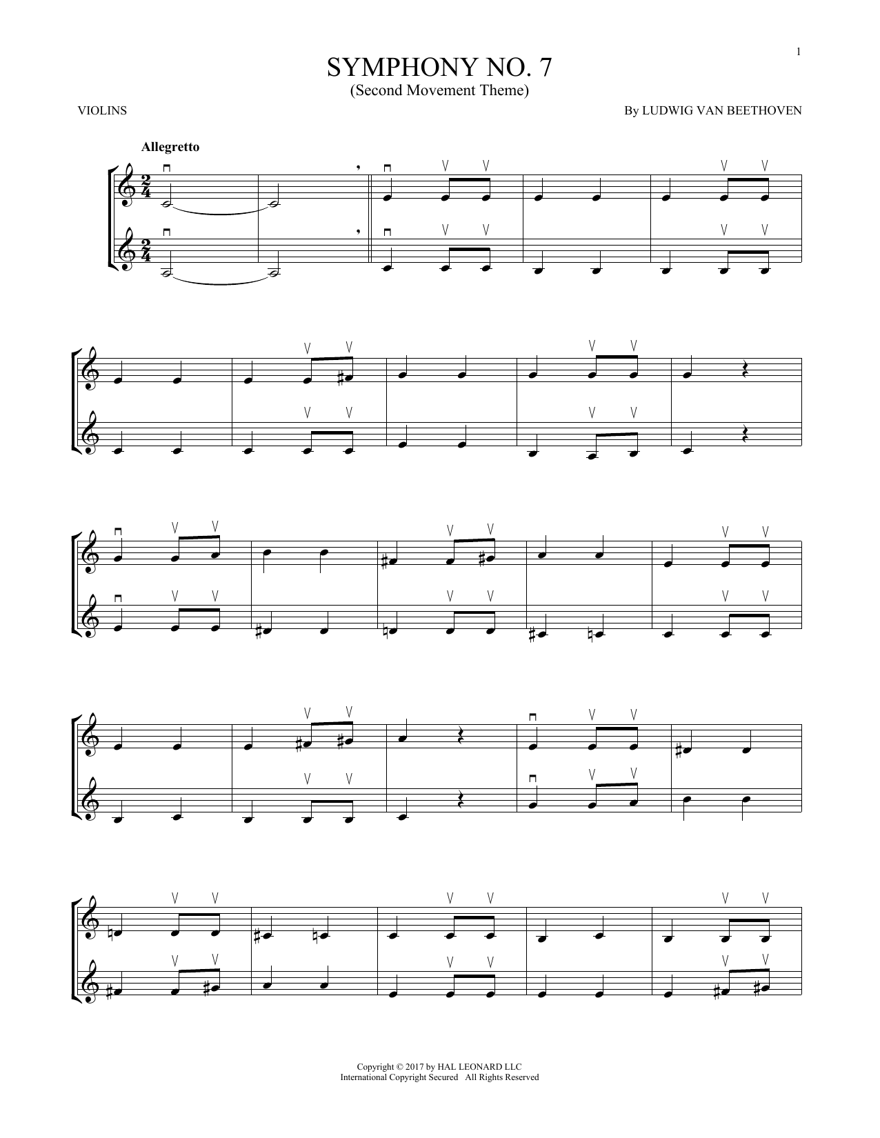 Product gallery: Page 1 of 1 Symphony No. 7 In A Major, Second Movement (Allegretto), Ludwig Van Beethoven