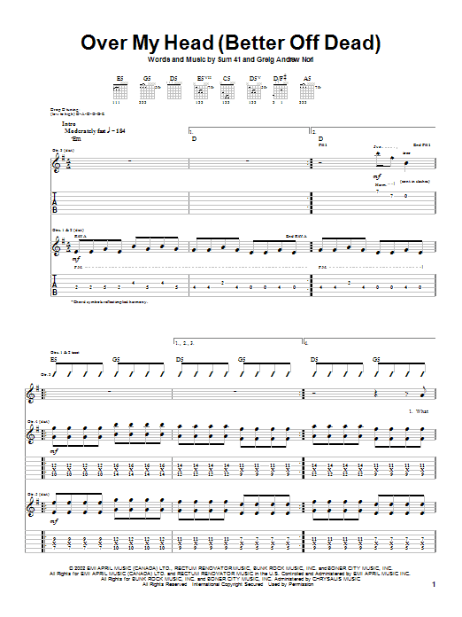 Produktgalerie: Seite 1 von 1 Over My Head (Better Off Dead), Sum 41, Gitarre