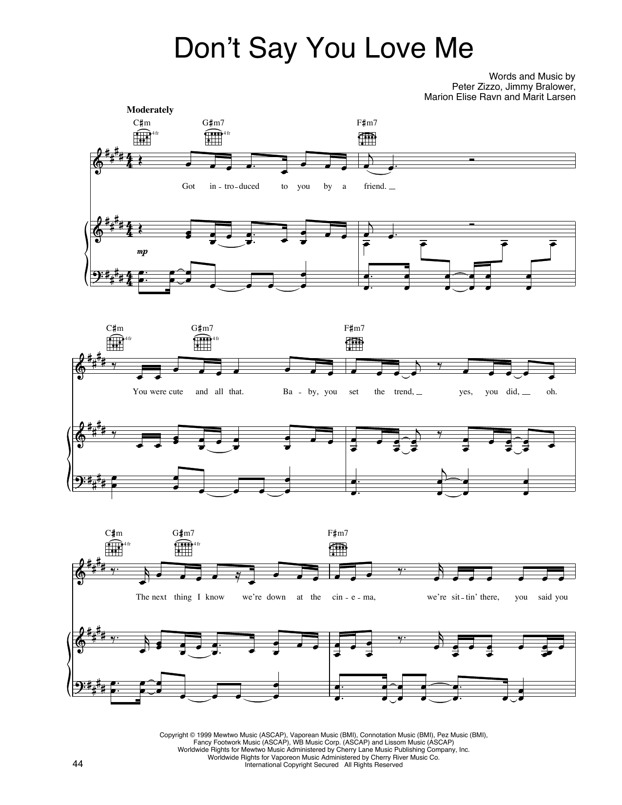 Produktgalerie: Seite 1 von 1 Don't Say You Love Me, M2M, Gesang, Gitarre, Klavier