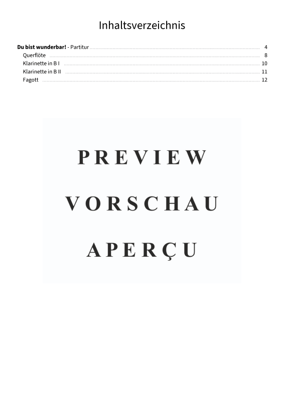Produktgalerie: Seite 5 von 11 Du bist wunderbar! - Der herzlichste Knef-Song für dein Holzbläserquartett, , Holzbläser Quartett