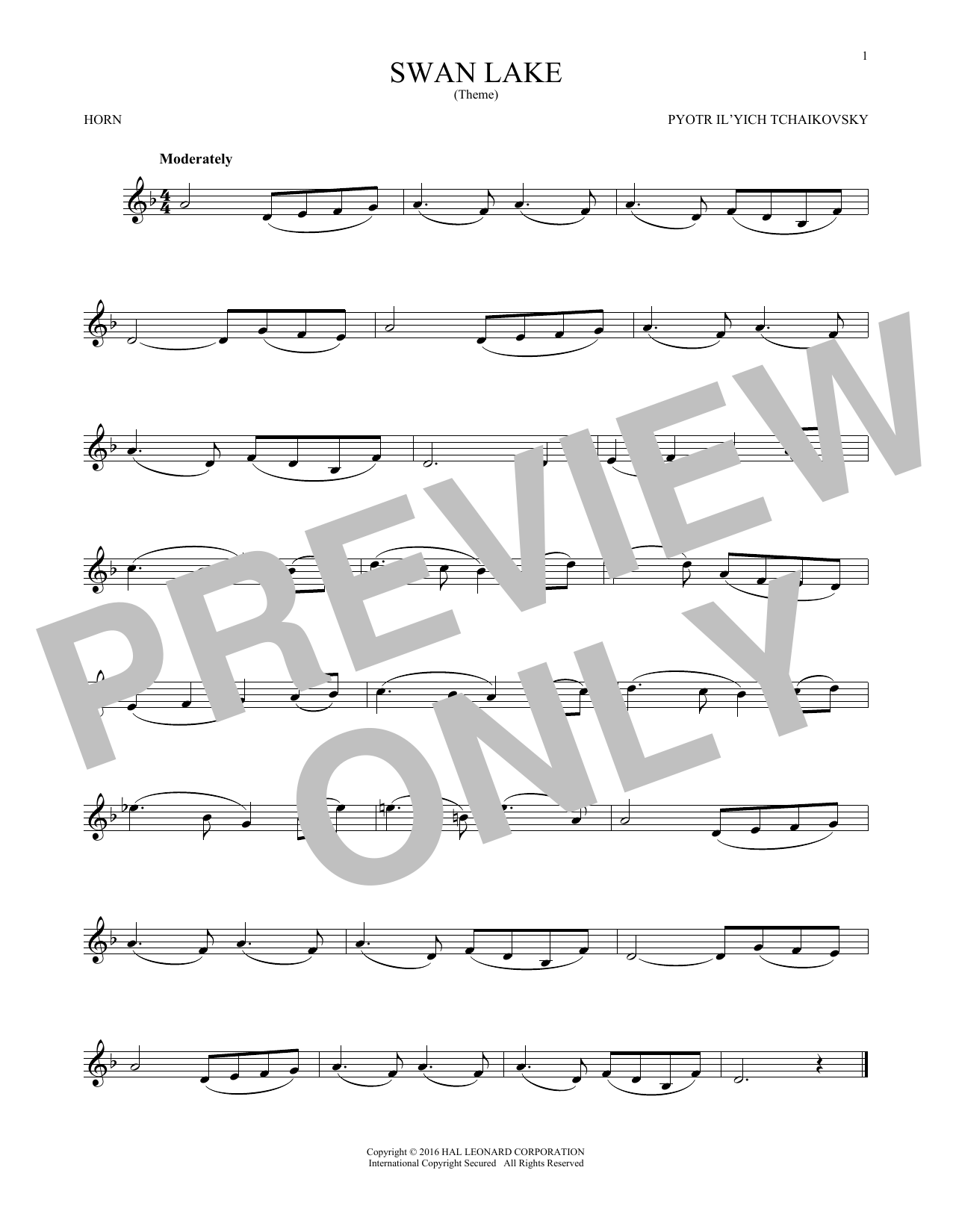 Produktgalerie: Seite 1 von 1 Theme From Swan Lake, Pyotr Il'yich Tchaikovsky, Horn