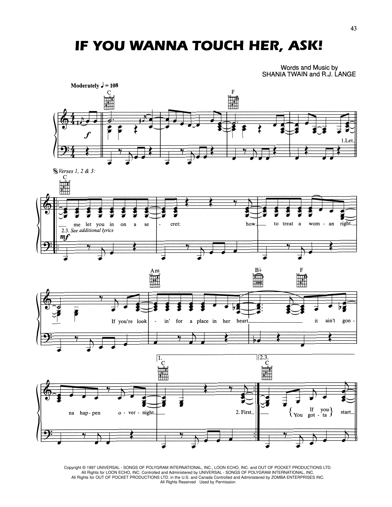 Produktgalerie: Seite 1 von 1 If You Wanna Touch Her, Ask!, Shania Twain, Gesang, Gitarre, Klavier