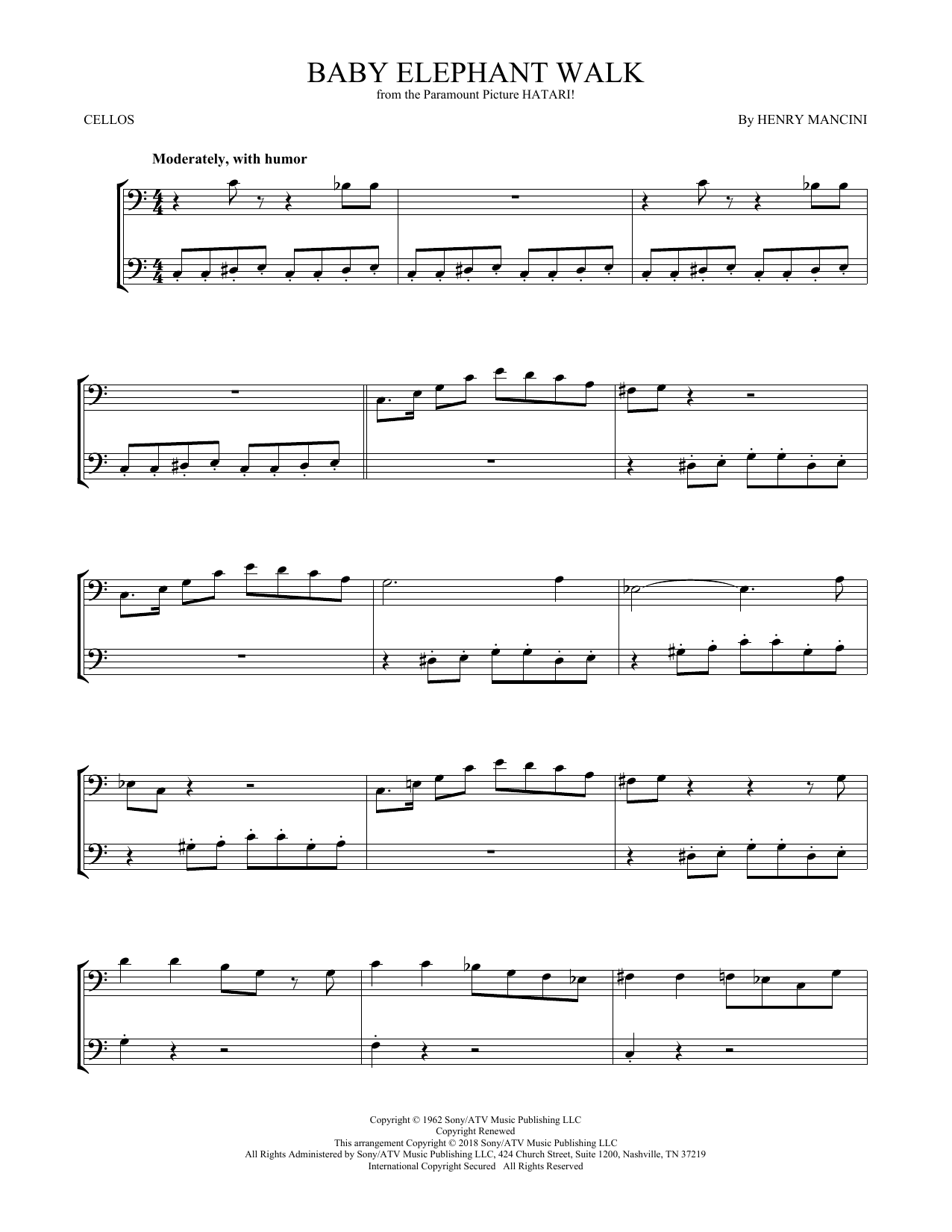 Produktgalerie: Seite 1 von 1 Baby Elephant Walk, Henry Mancini, Violoncello