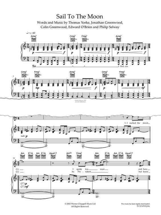 Produktgalerie: Seite 1 von 1 Sail To The Moon, Radiohead, Gesang, Gitarre, Klavier
