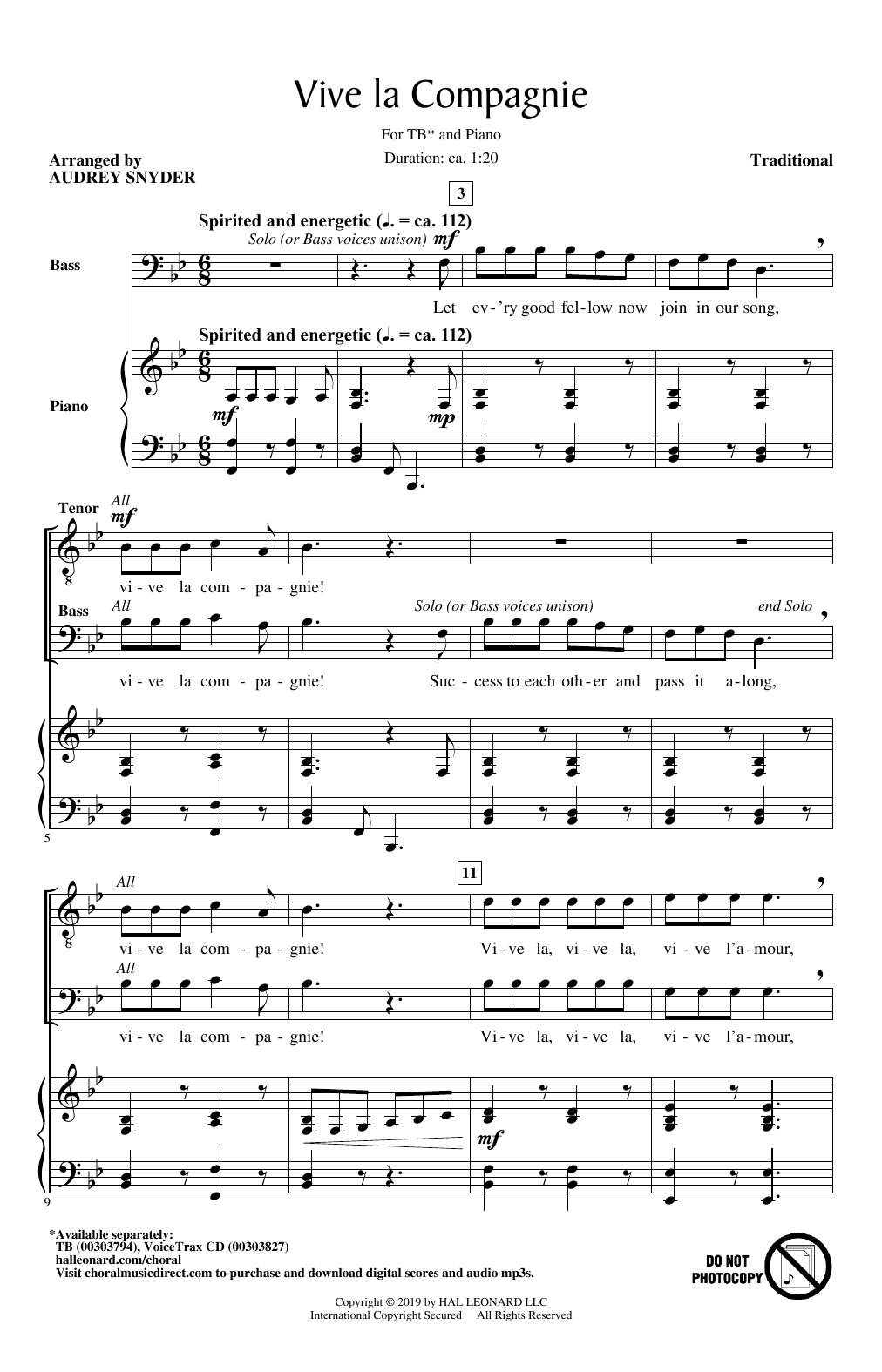 Produktgalerie: Seite 1 von 1 Vive La Compagnie (arr. Audrey Snyder), Traditional, Chor