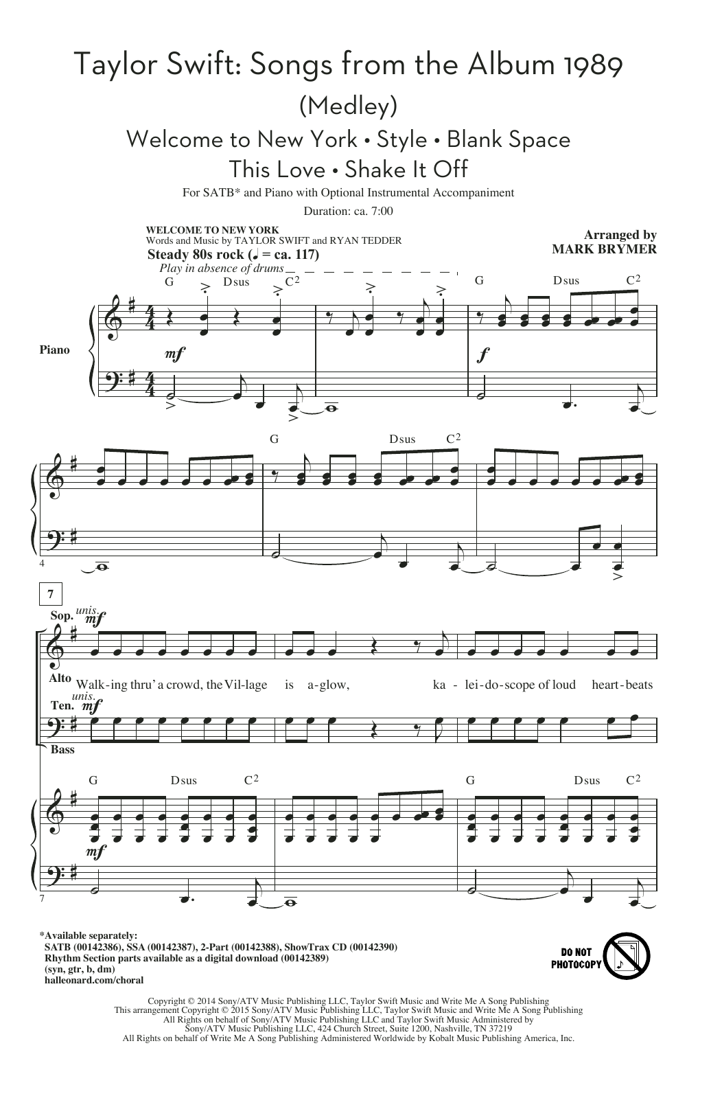 Produktbild zu: Taylor Swift: Songs from the Album 1989 (Medley) (arr. Mark Brymer)