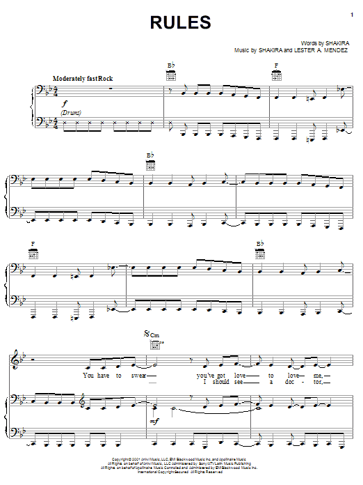 Produktgalerie: Seite 1 von 1 Rules, Shakira, Gesang, Gitarre, Klavier
