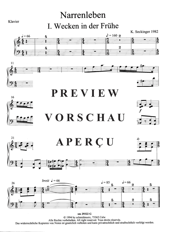 gallery: Narrenleben , , (Suite für Trompete + Ensemble) Klavier
