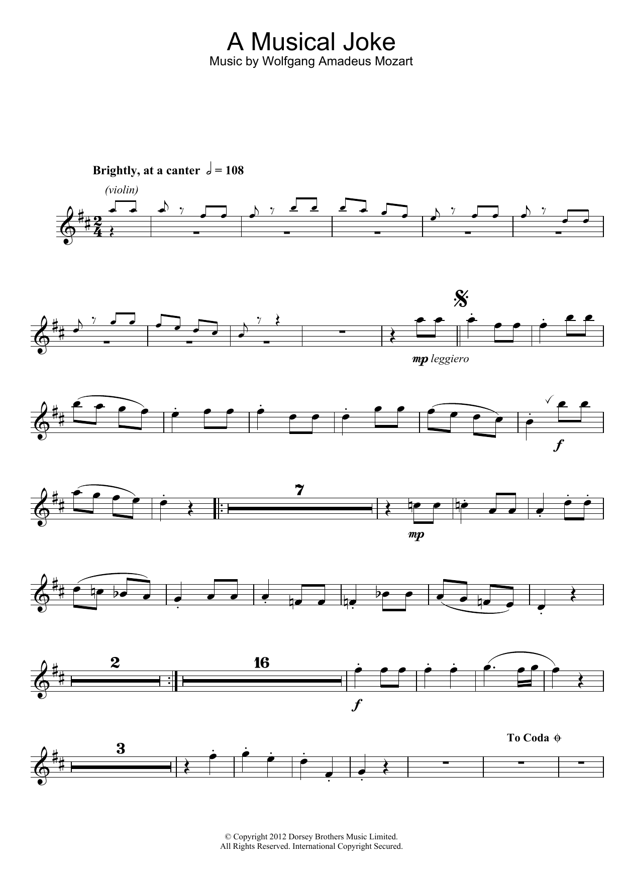 Product gallery: Page 1 of 1 A Musical Joke, Wolfgang Amadeus Mozart