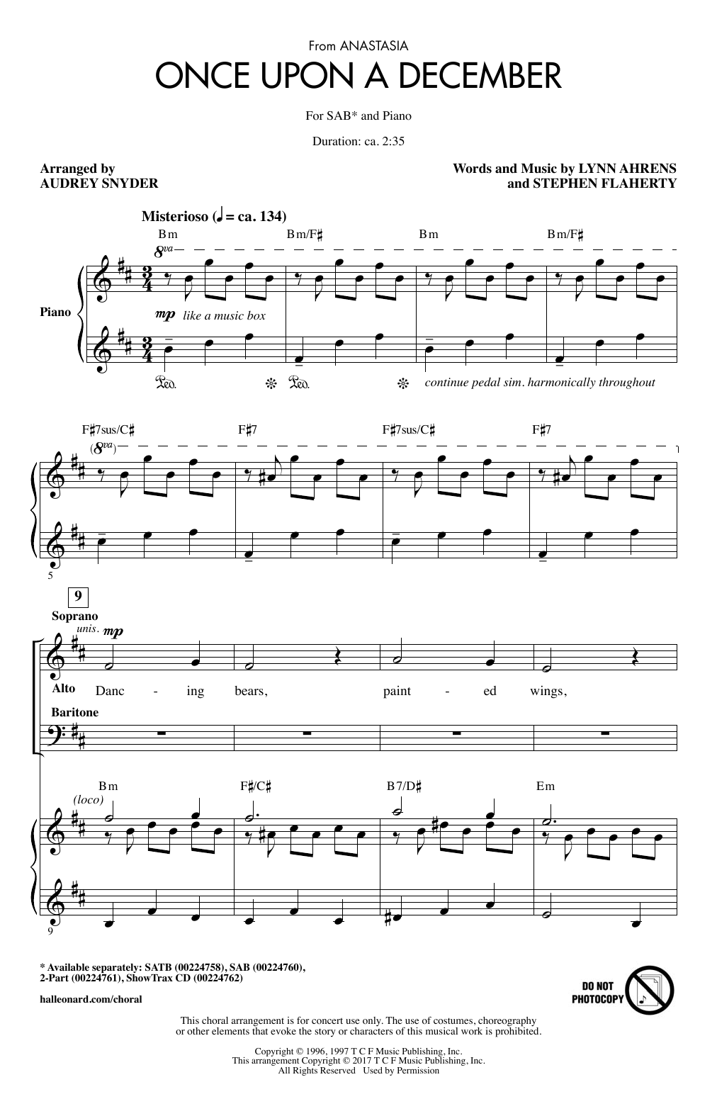 Product picture to: Once Upon A December (from Anastasia) (arr. Audrey Snyder)