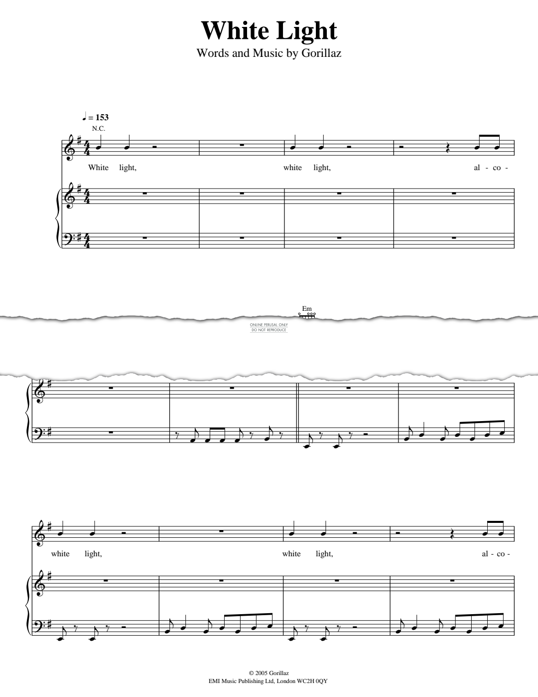 Produktgalerie: Seite 1 von 1 White Light, Gorillaz, Gesang, Gitarre, Klavier