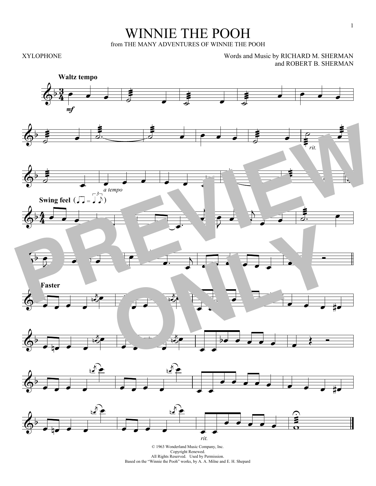 Product gallery: Page 1 of 1 Winnie The Pooh (from The Many Adventures Of Winnie The Pooh), Sherman Brothers