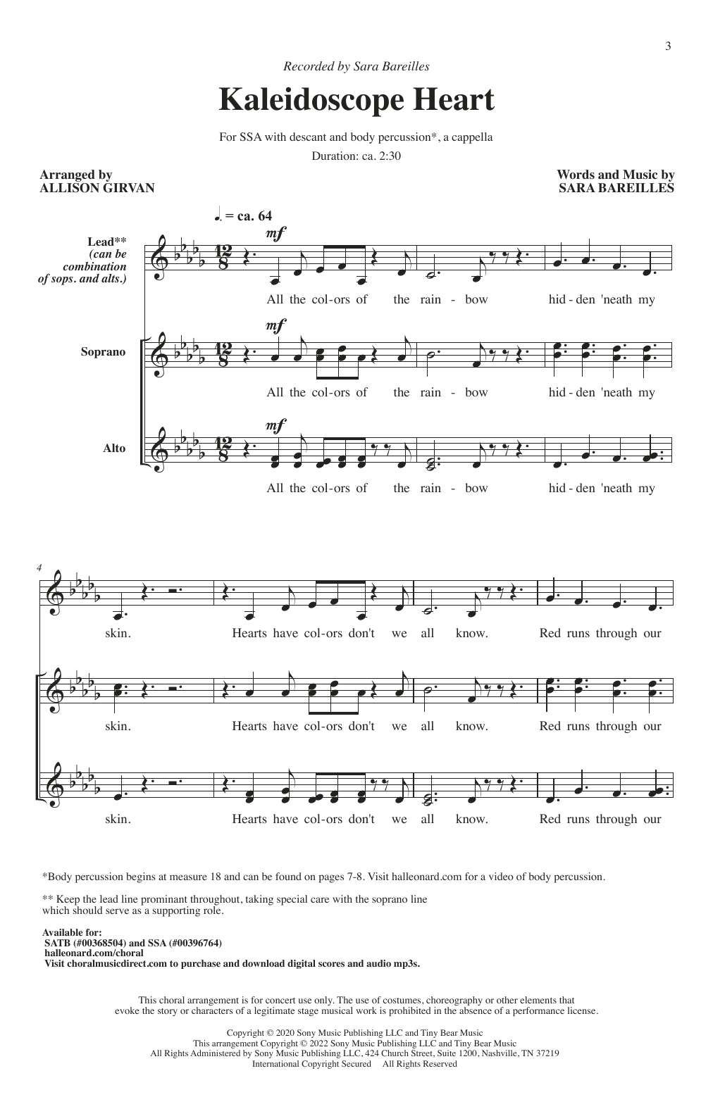 Product gallery: Page 1 of 1 Kaleidoscope Heart (arr. Allison Girvan), Sara Bareilles