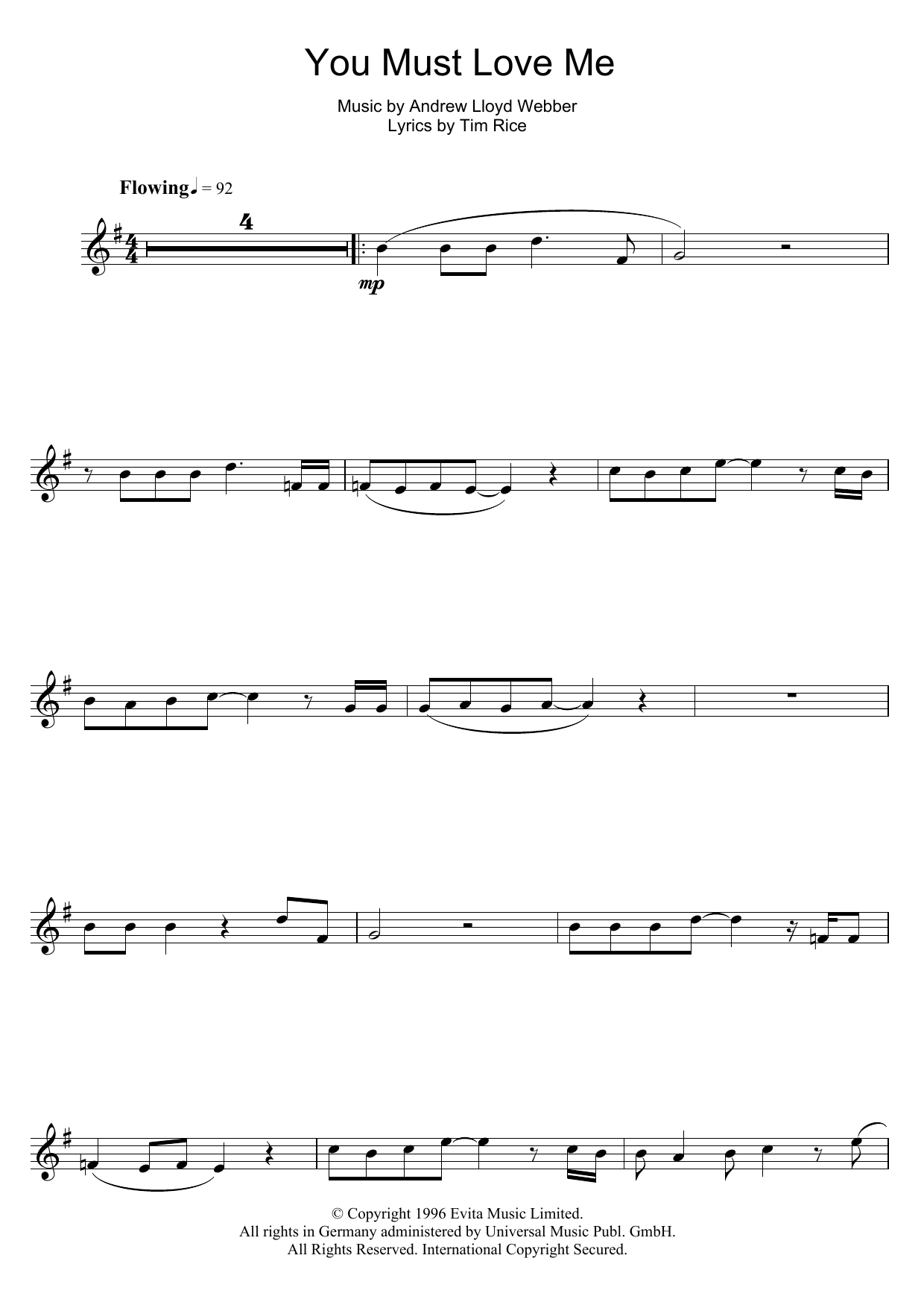 Product gallery: Page 1 of 1 You Must Love Me (from Evita), Andrew Lloyd Webber