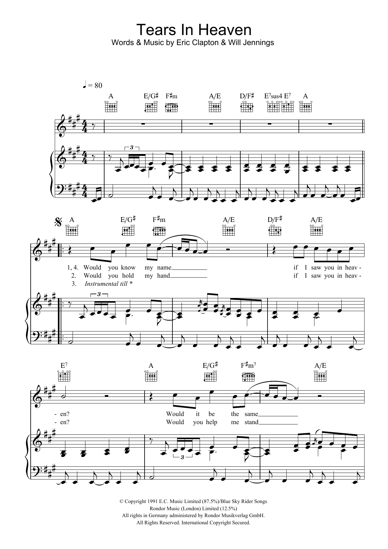 Produktgalerie: Seite 1 von 1 Tears In Heaven, Eric Clapton, Gesang, Gitarre, Klavier