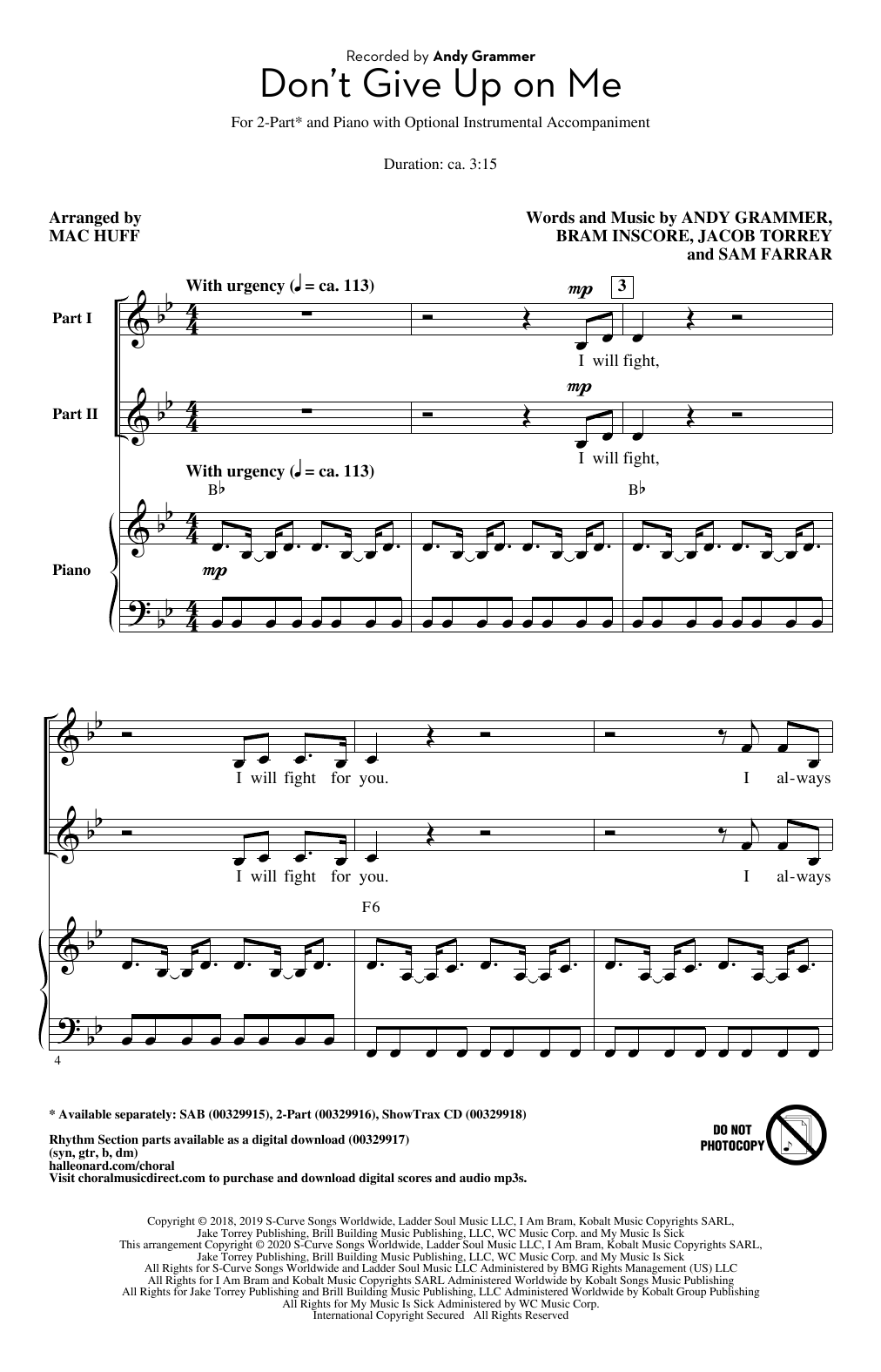 Product picture to: Don't Give Up On Me (arr. Mac Huff)