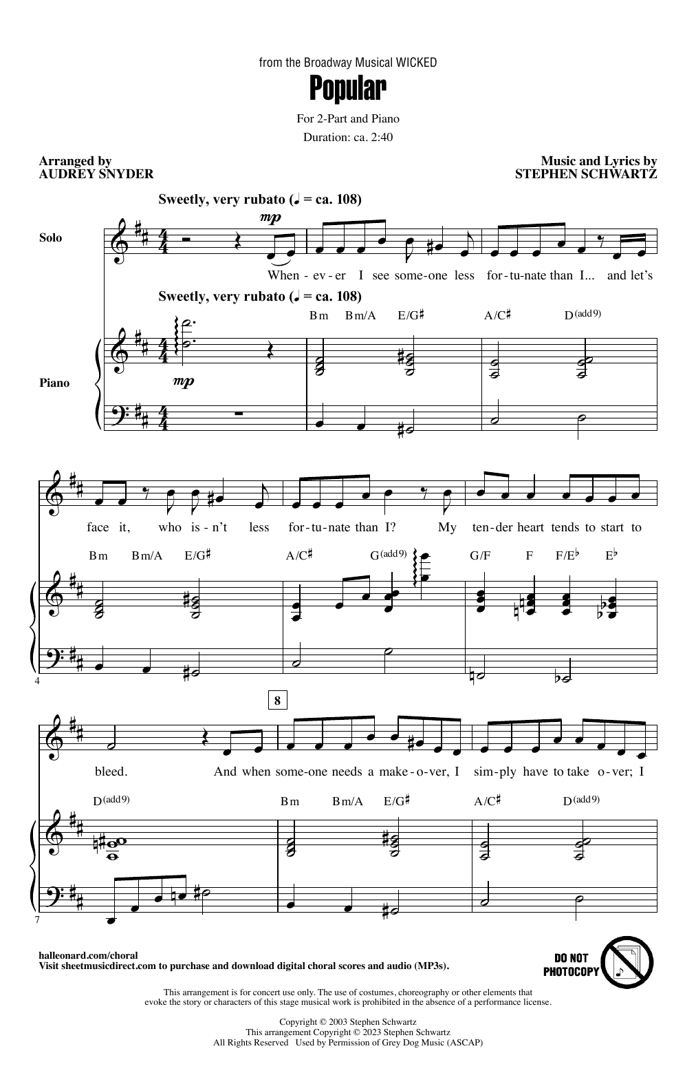 Produktbild zu: Popular (from Wicked) (arr. Audrey Snyder)