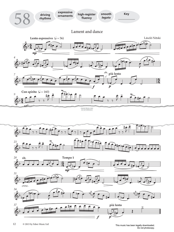 Product gallery: Page 1 of 1 Study No.58 'Lament And Dance' (from 'More Graded Studies For Flute Book Two'), László Nitski