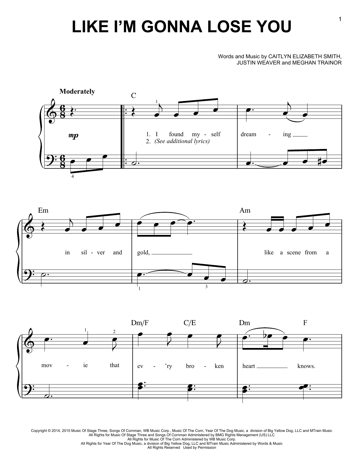 Produktgalerie: Seite 1 von 1 Like I'm Gonna Lose You, Meghan Trainor, Klavier